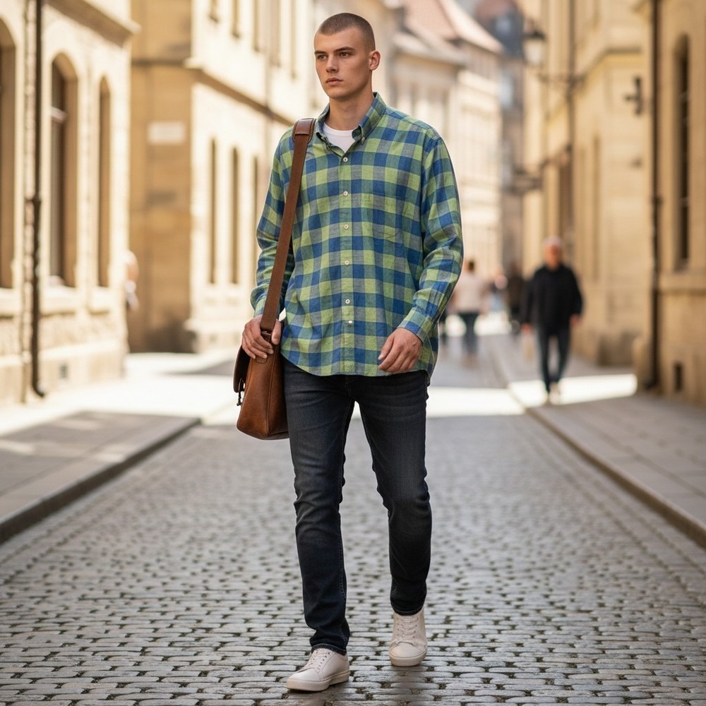 Gitman Bros Button Down Mens M Green‎ Blue Gingham Check Made in USA Preppy